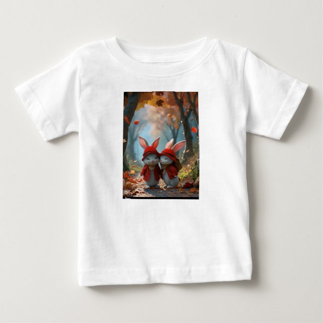 on white T-shirt cute two little bunnies (Front)
