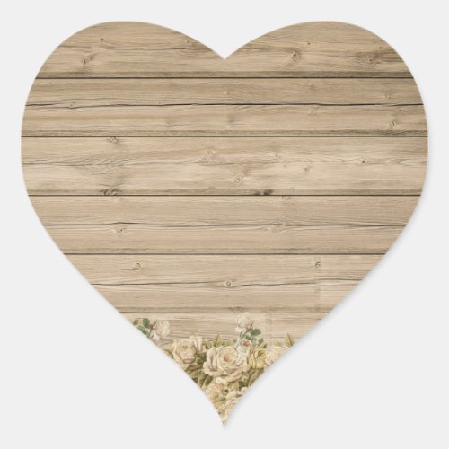 On  Wood Roses Beige Heart Sticker