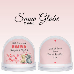 On your anniversary dog lovers names pink red snow globe