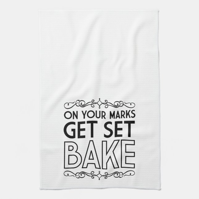 On Your Marks Get Set Bake (Black) Kitchen Towel (Vertical)