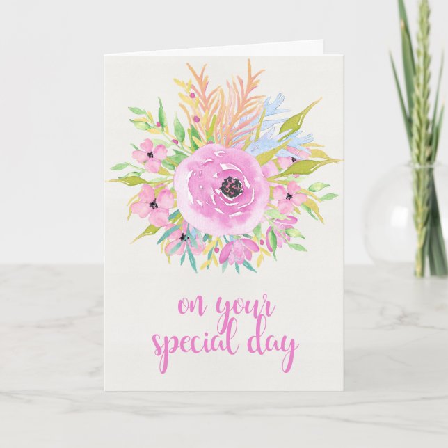 On Your Special Day - Watercolor Flowers Card (Front)