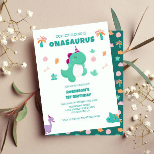 Onasaurus Little Dinosaur 1st Birthday Invitation
