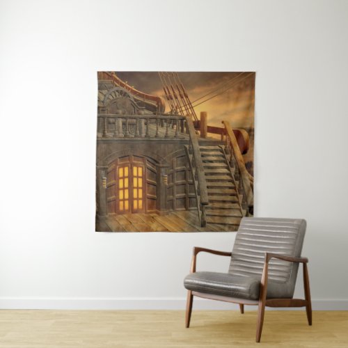 Onboard Pirate Ship Square Wall Tapestry