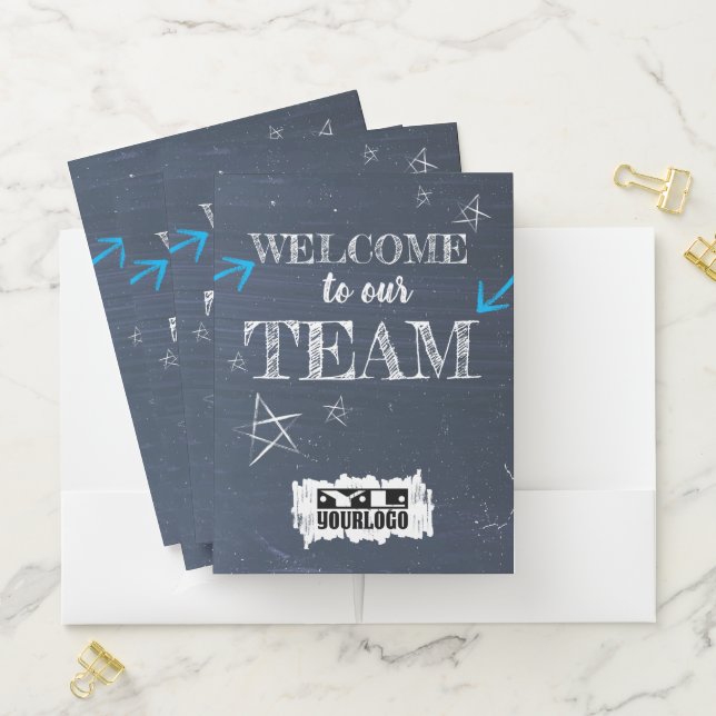 Onboarding faux chalkboard new employee welcome pocket folder (In Situ)