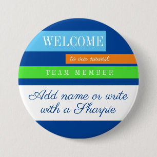 Onboarding new employee welcome name badge button