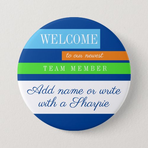 Onboarding new employee welcome name badge button
