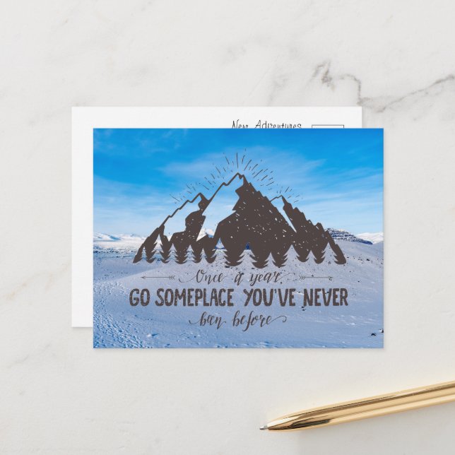 Once a Year Go Someplace Postcard (Front/Back In Situ)