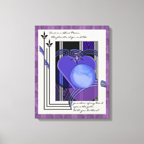 Once In A Blue Moon Art Deco Purple Romantic Poem Canvas Print