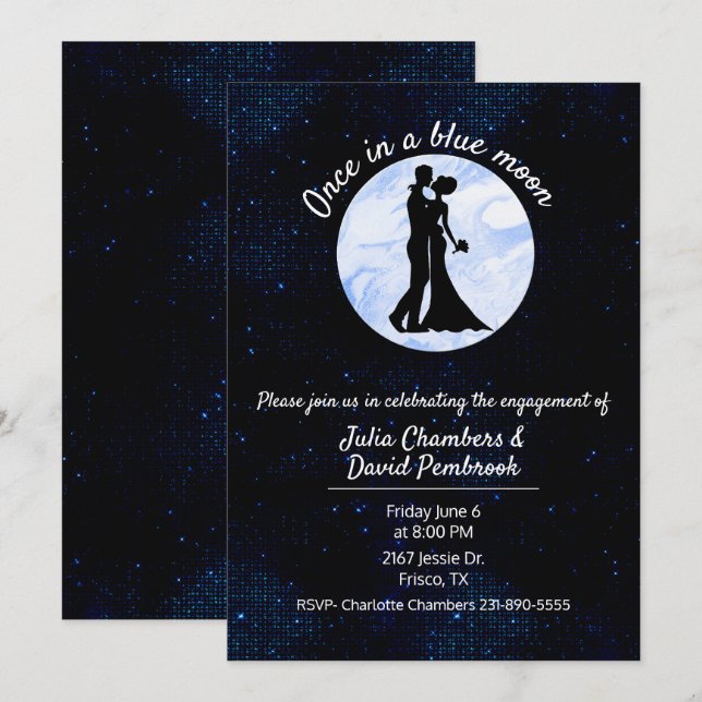 Once in a Blue Moon Engagement Party Invitation (Front/Back)