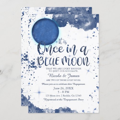 Once in a Blue Moon Watecolor Engagement Shower Invitation