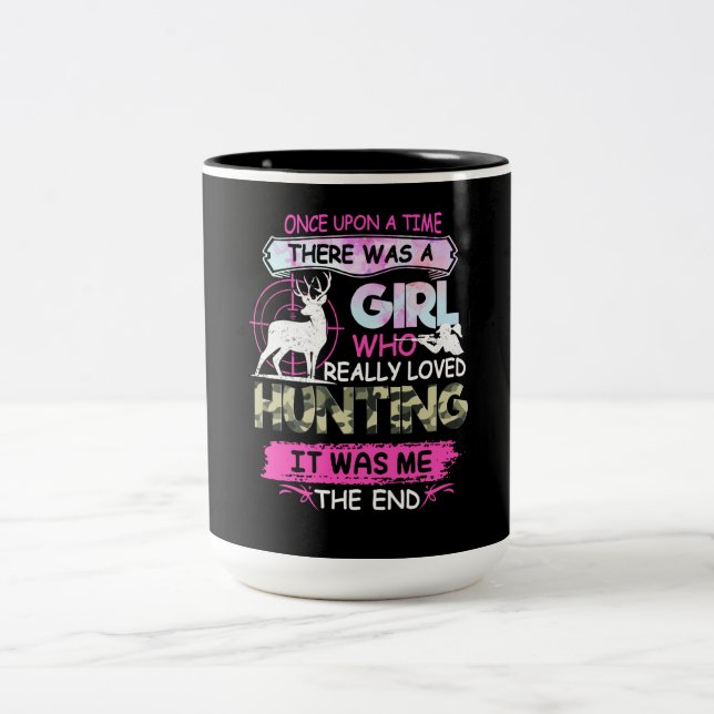 Once Up Time Girl Loved Hunting Hunter Gift Two-Tone Coffee Mug (Center)