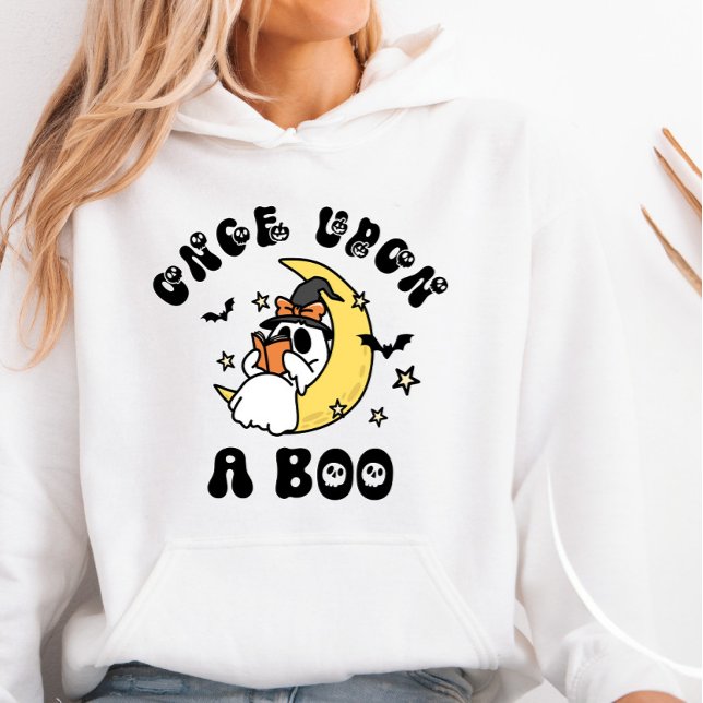 Once Upon a Boo Reading Ghost Crescent Moon Hoodie (Creator Uploaded)