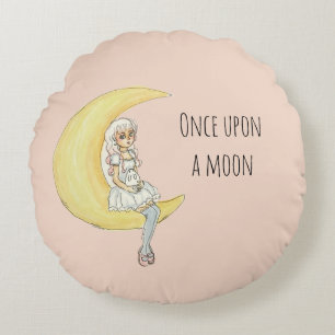Once Upon A Moon Girl Bunny Round Pillow