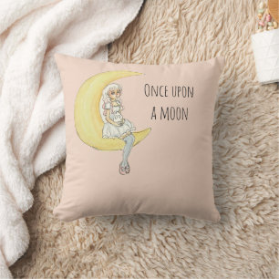 Once Upon A Moon Girl Bunny Throw Pillow