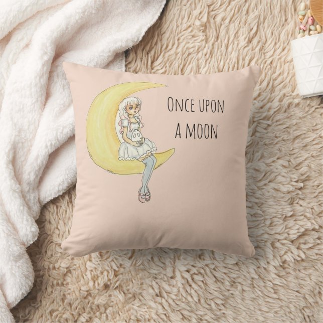 Once Upon A Moon Girl Bunny Throw Pillow (Blanket)