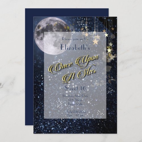 Once Upon A Star Sweet 16 Full Moon Gold Invitation