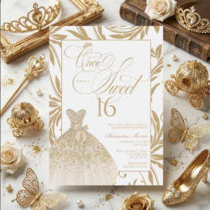 Once Upon a Sweet 16 Gold Princess Birthday Invitation