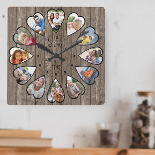Once Upon a Time 12 Heart Shaped Photo Dark Wood Square Wall Clock