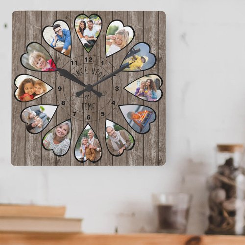 Once Upon a Time 12 Heart Shaped Photo Dark Wood Square Wall Clock