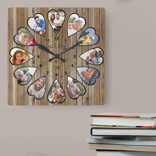 Once Upon a Time 12 Heart Shaped Photo Modern Wood Square Wall Clock