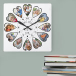 Once Upon a Time 12 Heart Shaped Photos White Square Wall Clock<br><div class="desc">Create your own multi photo clock to tell your story - the center of the clock face is lettered with "Once upon a time" in handwritten typography. Use the photo template to add 12 of your favorite photos, which will be displayed in heart shaped frames. The design uses portrait vertical...</div>