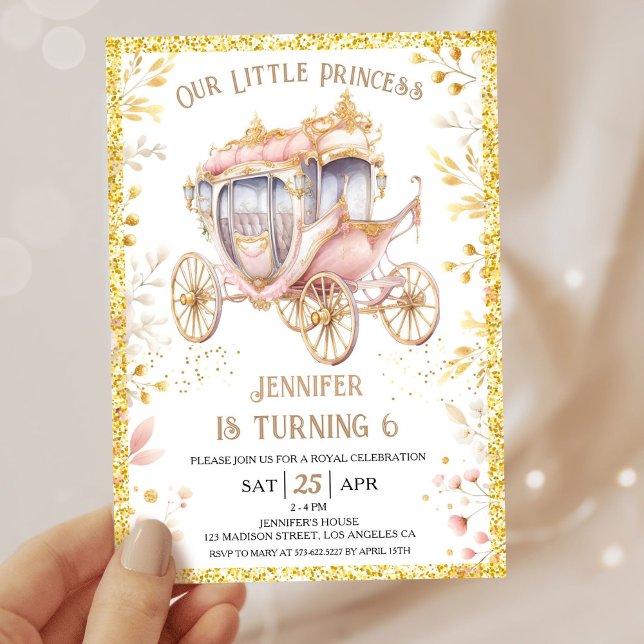 Once Upon a Time Carriage Princess 6th Birthday Invitation (Creator Uploaded)