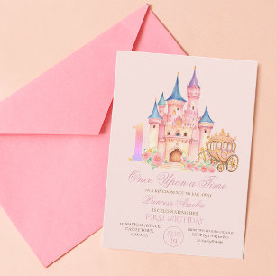 Once upon a time Cartoon Castle Princess Birthday Invitation