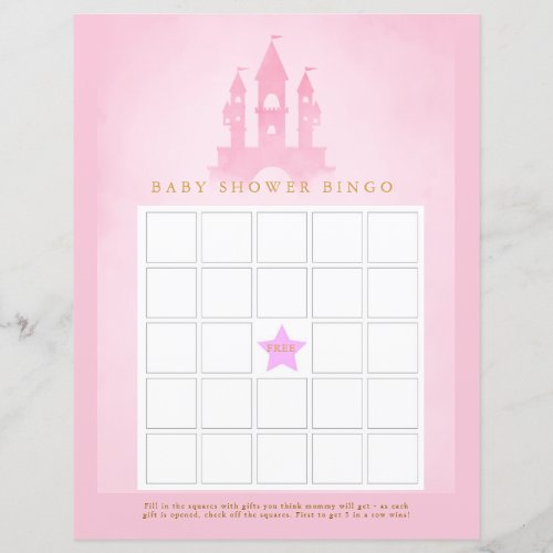 Once Upon A Time Castle Baby Shower Bingo