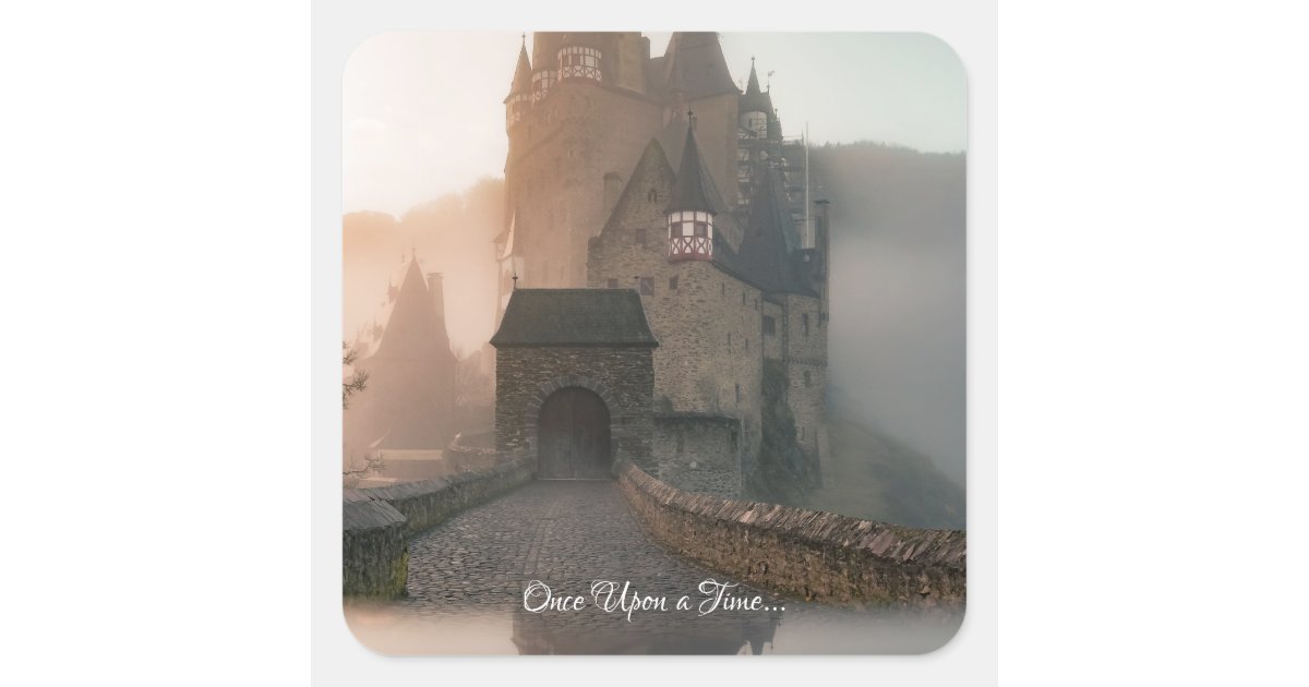 Once Upon a Time Dreamy Fantasy Castle Square Sticker | Zazzle