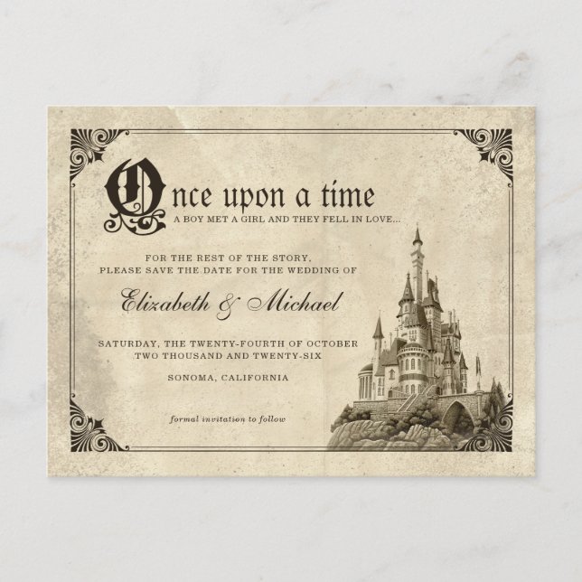 Once Upon a Time | Fairy Tale Castle Save the Date Postcard (Front)