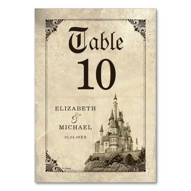 Once Upon a Time Fairy Tale Castle Wedding Table Number (Front)