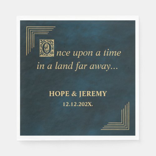 Once upon a Time Fairy Tale Emerald Gold Wedding Napkins