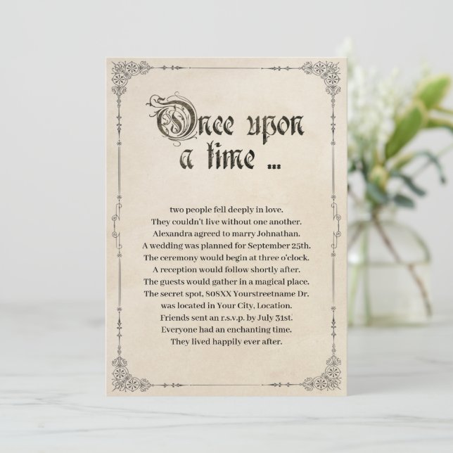 Once Upon a Time Fairy Tale Wedding Invitation (Standing Front)