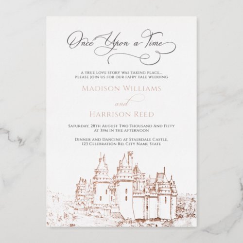 Once Upon A Time Fairy Tale Wedding Rose Gold Foil Invitation