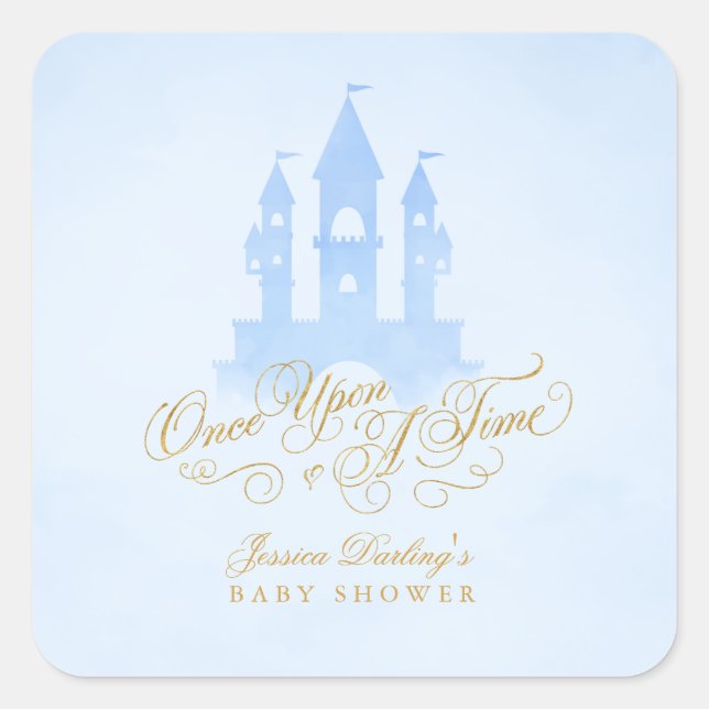 Once Upon A Time Fairytale Castle Boy Baby Shower Square Sticker (Front)