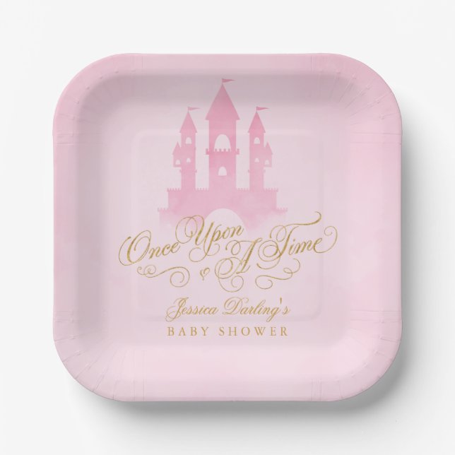 Once Upon A Time Fairytale Castle Girl Baby Shower Paper Plates (Front)