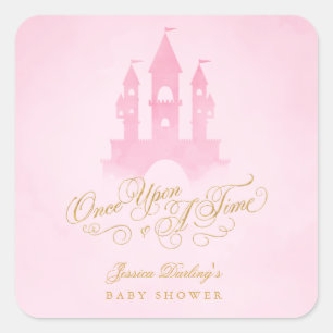 Once Upon A Time Fairytale Castle Girl Baby Shower Square Sticker