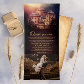 Pink Floral Fairytale Castle All in One Wedding Tri-Fold Invitation