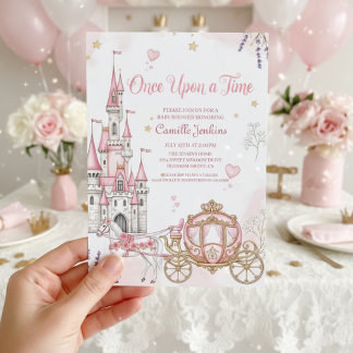 once upon a time fairytale magical royal pink invitation