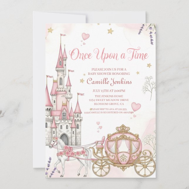 once upon a time fairytale magical royal pink invitation (Front)