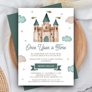 Once Upon A Time Fairytale Teal Castle Baby Shower Invitation by ShabzDesigns at Zazzle