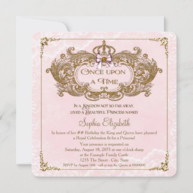Once Upon a Time Girls Princess Birthday Party Invitation (Front)