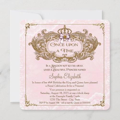 Once Upon a Time Girls Princess Birthday Party Invitation