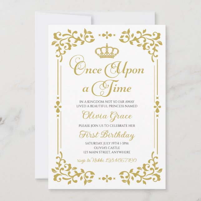 Once Upon a Time Gold Princess Birthday Invitation (Front)
