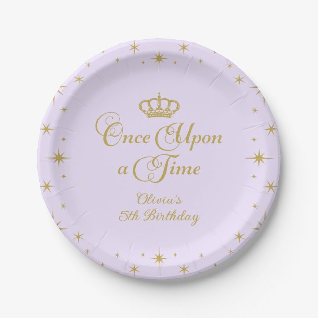 Once Upon a Time Gold Princess Birthday Paper Plates (Front)