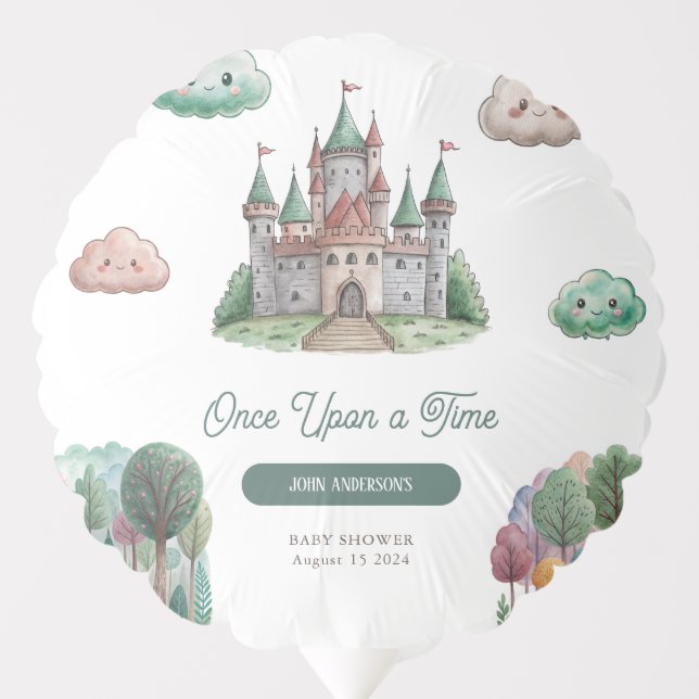Once Upon a Time Green Castle Pastel Baby Shower Balloon (Front)