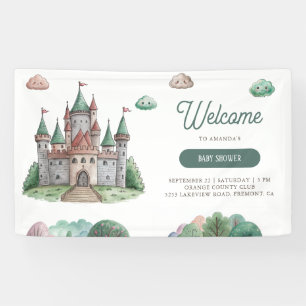Once Upon a Time Green Castle Pastel Baby Shower Banner