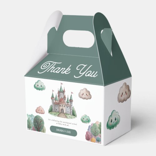 Once Upon a Time Green Castle Pastel Baby Shower Favor Boxes