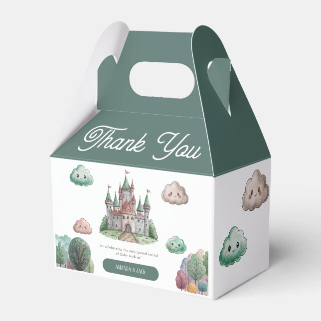 Once Upon a Time Green Castle Pastel Baby Shower Favor Boxes (Front Side)