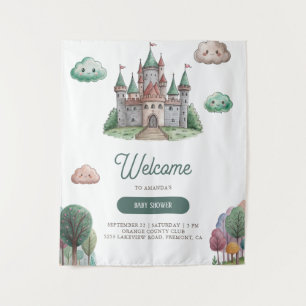 Once Upon a Time Green Castle Pastel Baby Shower Tapestry